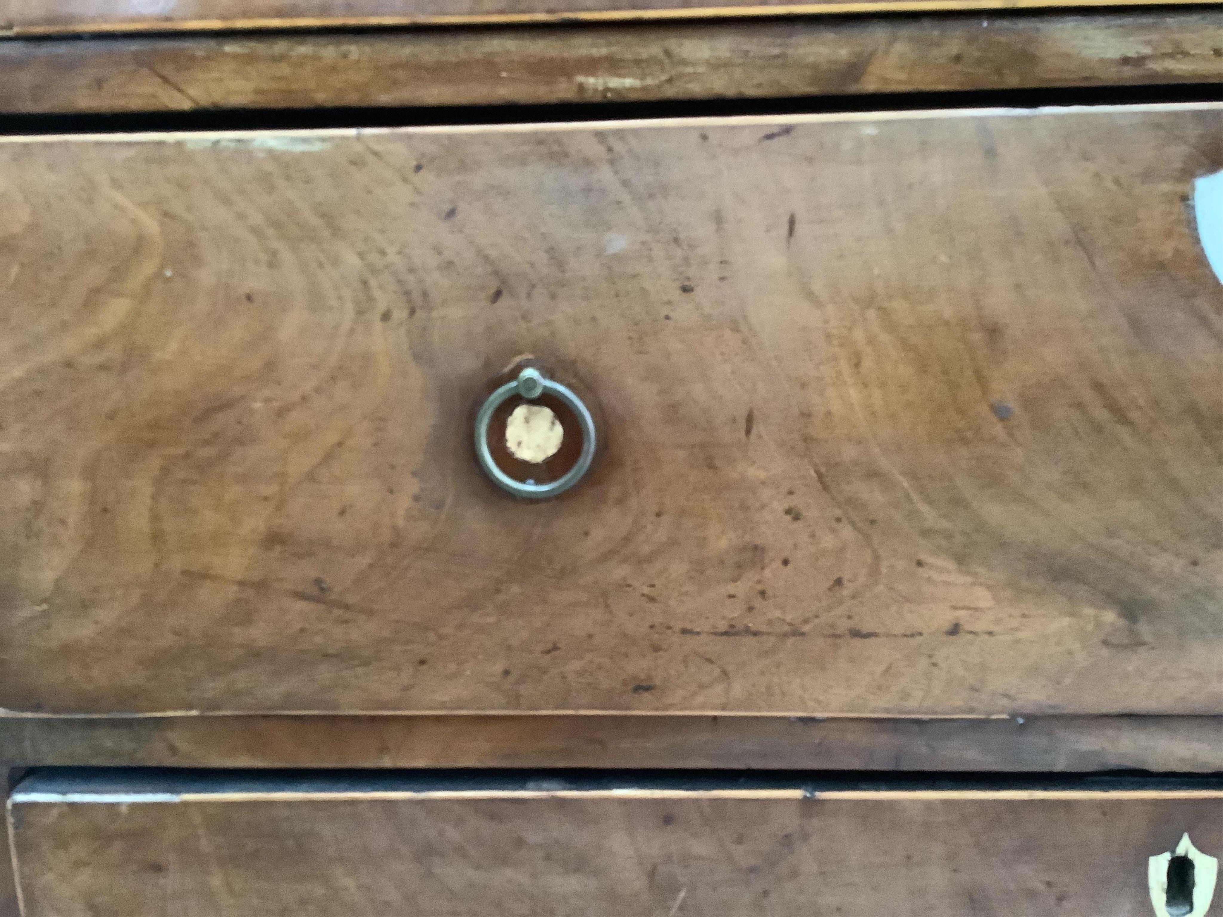 A small George III mahogany chest of three drawers, width 74cm, depth 42cm, height 73cm. Condition - poor